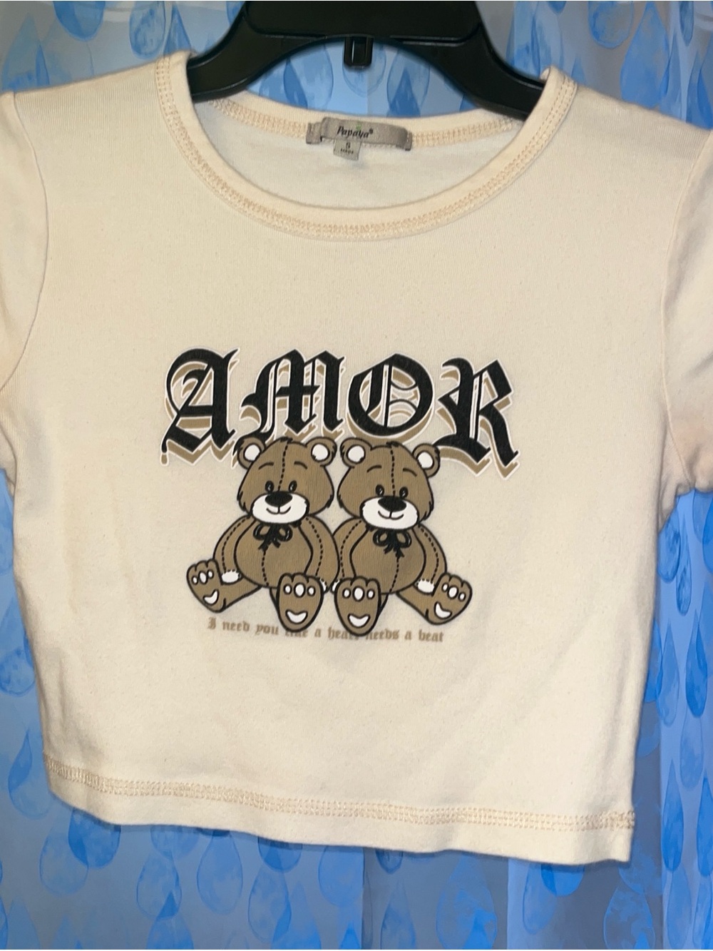 Papaya Cream Tee with Brown Teddy 'Amor' Graphic